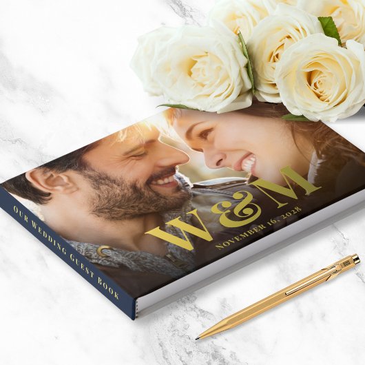 Elegante Monogram foto's Huwelijk Gastenboek