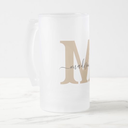 Elegante Monogram Frosted Beer Mok (Voorkant links)