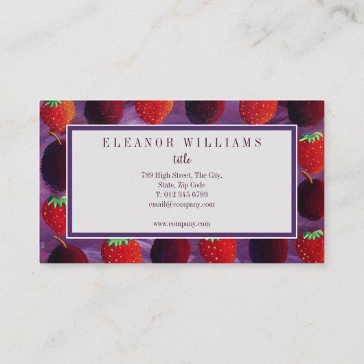 Elegante Monogram Fruit Aardbeien Pruimen Visitekaartje (Achterkant)