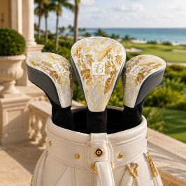 Elegante Monogram Gegraveerde Gouden en Ivoren Mon Golfheadcover