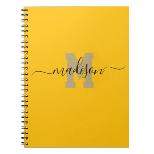 Elegante Monogram Gele Script Kantoor School Notitieboek