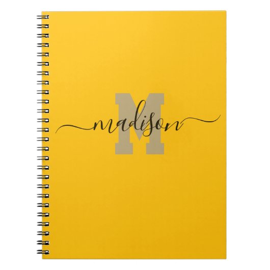 Elegante Monogram Gele Script Kantoor School Notitieboek (Voorkant)