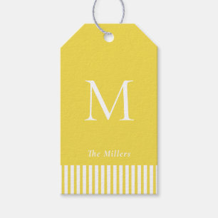 Elegante Monogram Gele & witte cadeaublaadjes Cadeaulabel