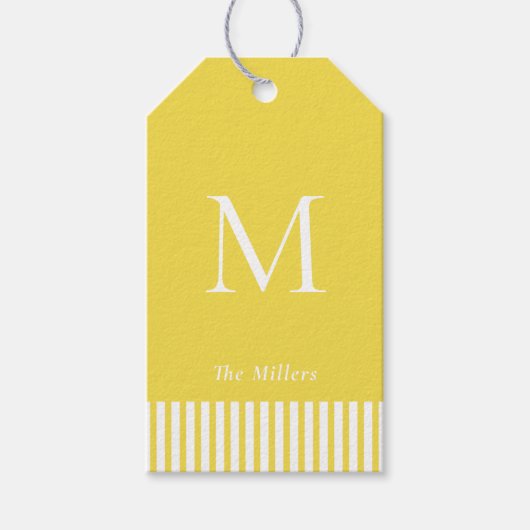 Elegante Monogram Gele & witte cadeaublaadjes Cadeaulabel (Voorkant)