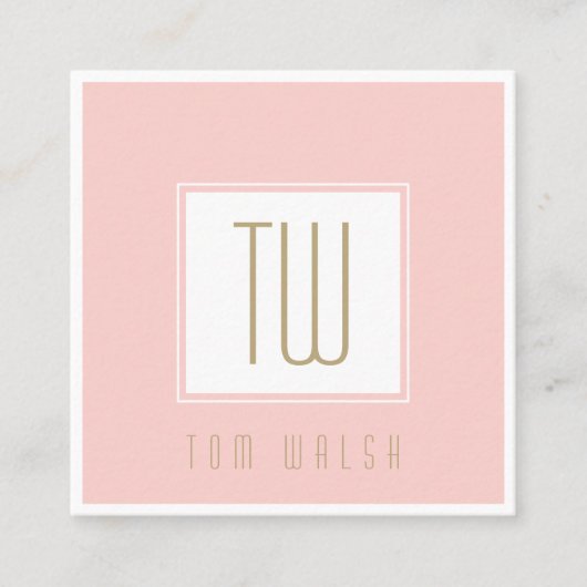 Elegante Monogram Gemarkeerde Roze Goud Kaart Vierkante Visitekaartje (Voorkant)