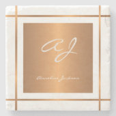 Elegante monogram gepersonaliseerde gouden scriptn stenen onderzetter (Voorkant)