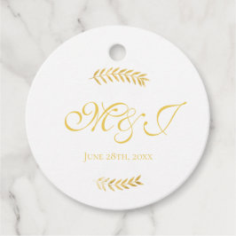 Elegante Monogram Golden Leaves Wedding Bedankjes Labels