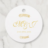 Elegante Monogram Golden Leaves Wedding Bedankjes Labels (Voorkant)