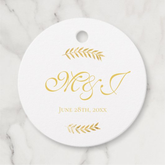 Elegante Monogram Golden Leaves Wedding Bedankjes Labels (Voorkant)