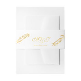 Elegante Monogram Golden Leaves Wedding Uitnodigingen Wikkel
