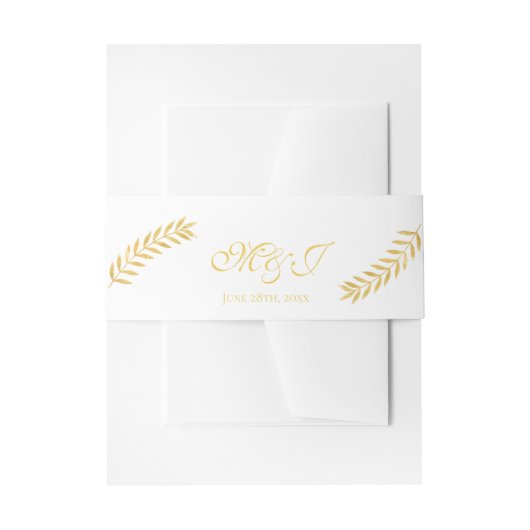 Elegante Monogram Golden Leaves Wedding Uitnodigingen Wikkel (Voorkant Voorbeeld)