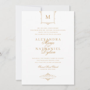 Elegante  Monogram Goud en Witte Bruiloft Kaart