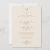 Elegante  Monogram Goud en Witte Bruiloft Kaart (Voorkant)