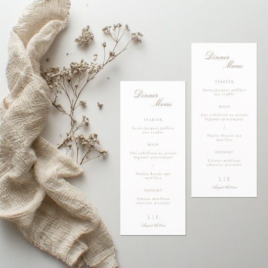 Elegante Monogram Goud Witte Trouw Dinner Menu 