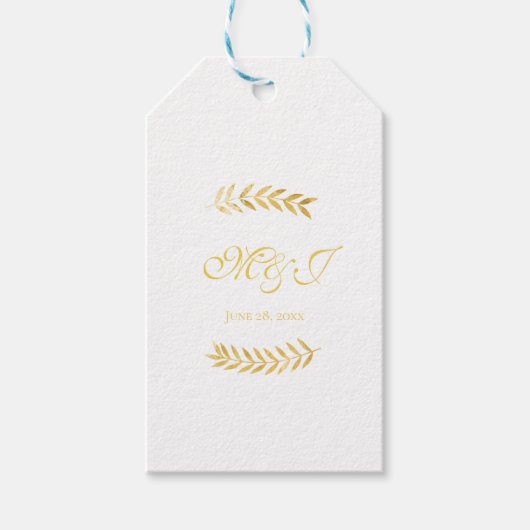 Elegante Monogram Gouden Bladeren Huwelijksgunst Cadeaulabel (Voorkant)