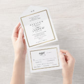 Elegante Monogram Gouden Bruiloft All In One Uitnodiging (Afscheurbaar)
