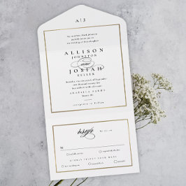 Elegante Monogram Gouden Bruiloft All In One Uitnodiging