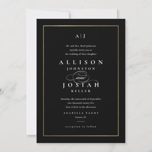 Elegante Monogram Gouden Bruiloft Kaart (Voorkant)