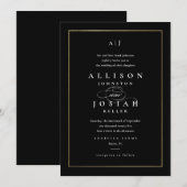 Elegante Monogram Gouden Bruiloft Kaart (Voorkant / Achterkant)