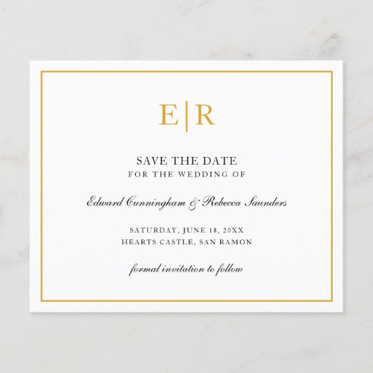 Elegante Monogram Gouden Budget Huwelijk Opslaan D (Voorkant)