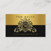 Elegante Monogram Gouden en Zwarte Zakkaart Visitekaartje (Voorkant)