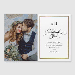 Elegante Monogram Gouden Foto Huwelijk Bedankkaart