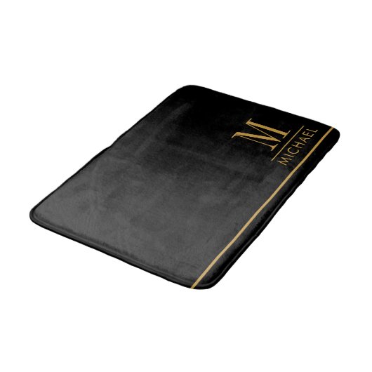 Elegante Monogram Gouden Naam Zwart Badmat (Gekanteld)