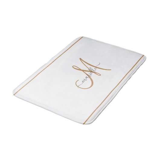Elegante Monogram Gouden Script Naam Wit Badmat (Gekanteld)