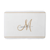 Elegante Monogram Gouden Script Naam Wit Badmat (Voorkant)