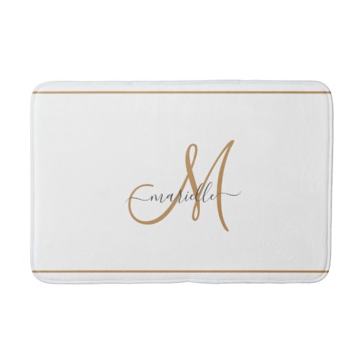 Elegante Monogram Gouden Script Naam Wit Badmat (Voorkant)