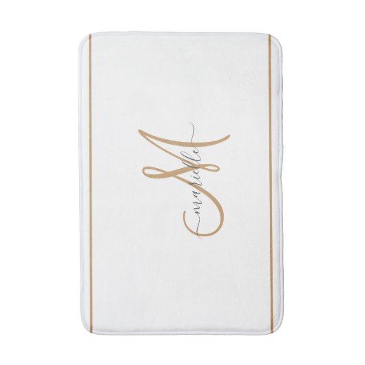 Elegante Monogram Gouden Script Naam Wit Badmat (Voorkant Verticaal)