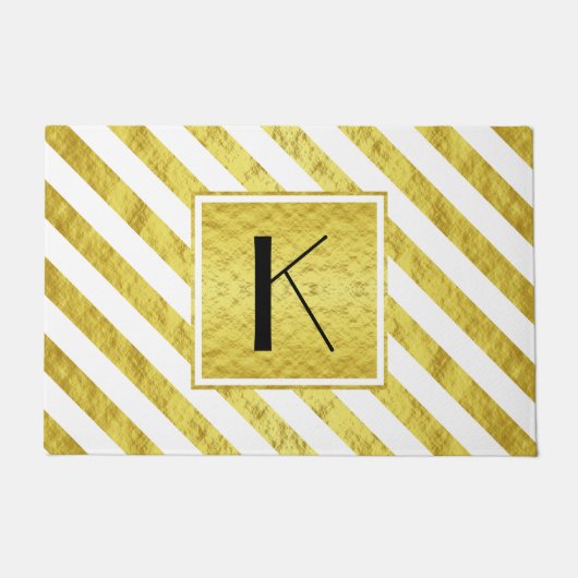 Elegante Monogram Gouden Strepen Deurmat (Voorkant)