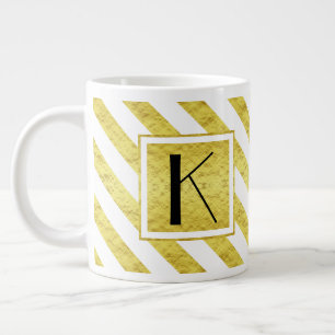 Elegante Monogram Gouden Strepen Grote Koffiekop