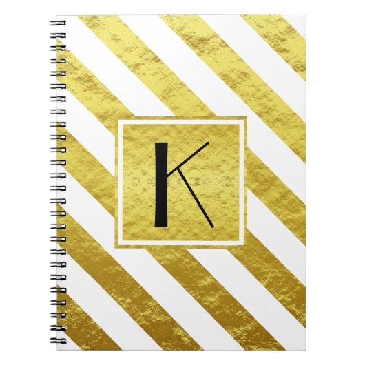 Elegante Monogram Gouden Strepen Notitieboek (Voorkant)