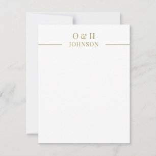 Elegante Monogram Gouden Witte Trouw Notitiekaart Notitiekaartje
