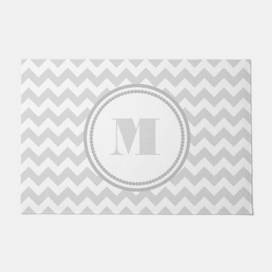 Elegante Monogram Grijs Chevron Deurmat (Voorkant)