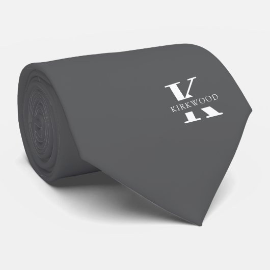 Elegante Monogram Grijs | Wit Stropdas (Opgerold)