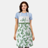 Elegante Monogram Groen Blad Patroon Schort (Gedragen)