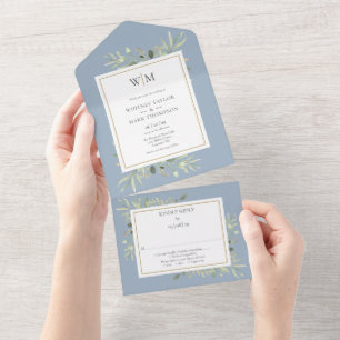 Elegante Monogram Groen Blauwgroene Huwelijk All In One Uitnodiging