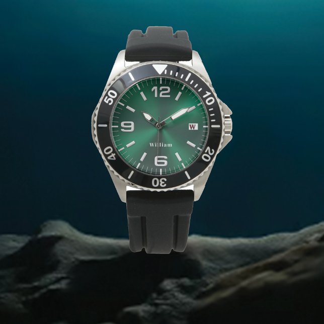 Elegante monogram groen geborsteld metaal horloge (Creator heeft geüpload)