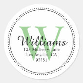 Elegante Monogram Groen Retouradres Ronde Sticker (Voorkant)