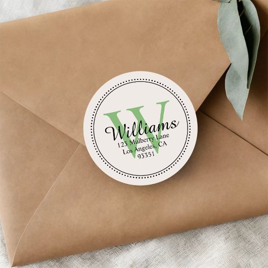 Elegante Monogram Groen Retouradres Ronde Sticker