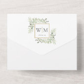 Elegante Monogram Groene Bladeren Bruiloft  All In One Uitnodiging (Achterkant)