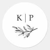 Elegante Monogram Groene Bladeren Bruiloft Ronde Sticker (Voorkant)