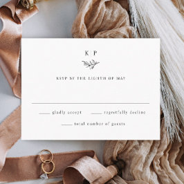 Elegante Monogram Groene Bladeren Bruiloft RSVP Kaartje