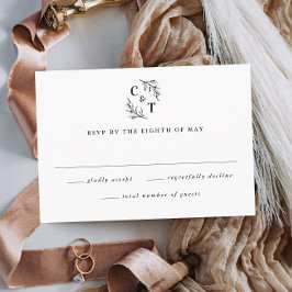 Elegante Monogram Groene Bladeren Bruiloft RSVP Kaartje