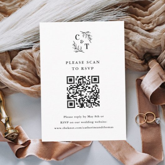 Elegante Monogram Groene Bladeren Trouw QR Code RSVP Kaartje