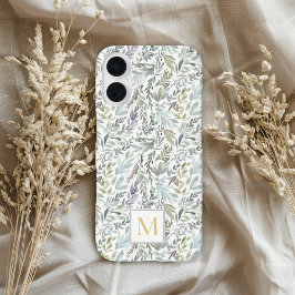Elegante Monogram Groene Botanische Waterverf iPhone 16 Hoesje