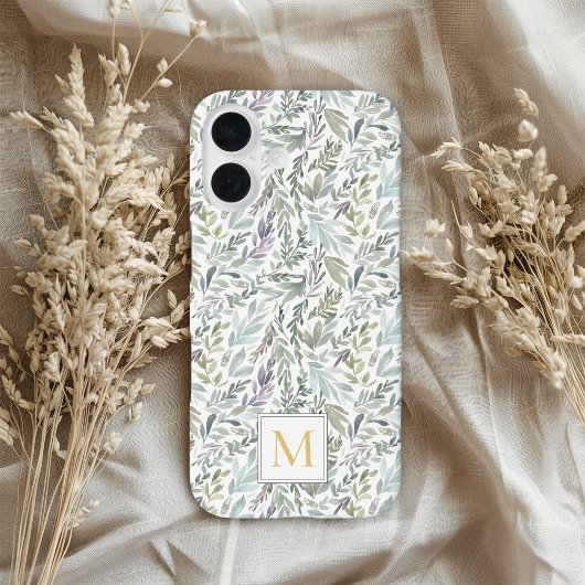 Elegante Monogram Groene Botanische Waterverf Case-Mate iPhone Case
