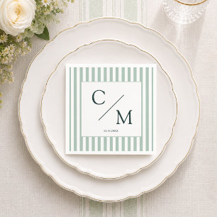 Elegante Monogram Groene Strepen Kust Bruiloft Servet